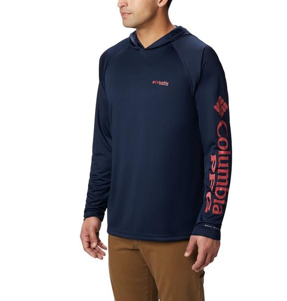 Columbia PFG Terminal Tackle Hoodies Navy Red For Men's NZ70629 New Zealand